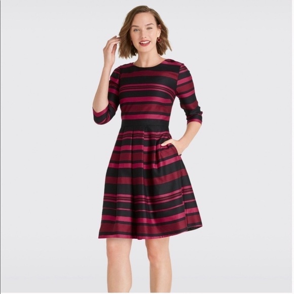 DRAPER JAMES Striped 3/4 Sleeve Fit Flare Dress 6 - Picture 1 of 14